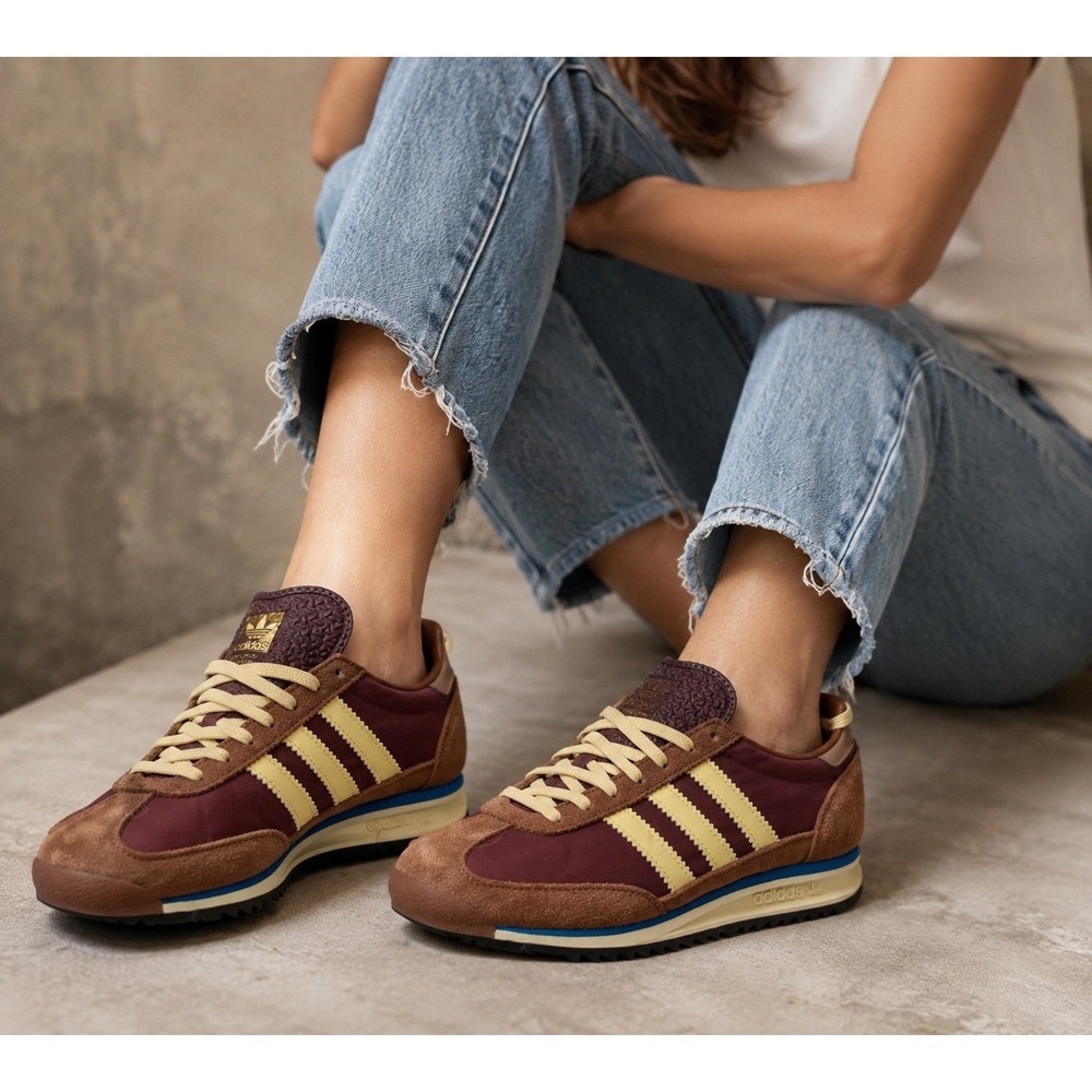 Adidas SL 72 OG Women's 6 Maroon Brown Yellow Suede Retro Sneakers Trending